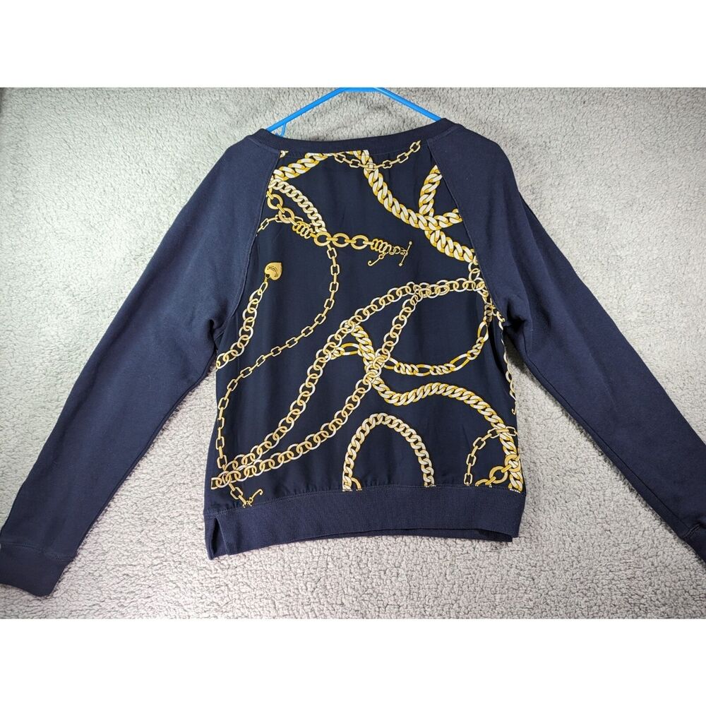 Juicy Couture Sweatshirt Womens Small Navy Blue Chain Print Long Sleeve